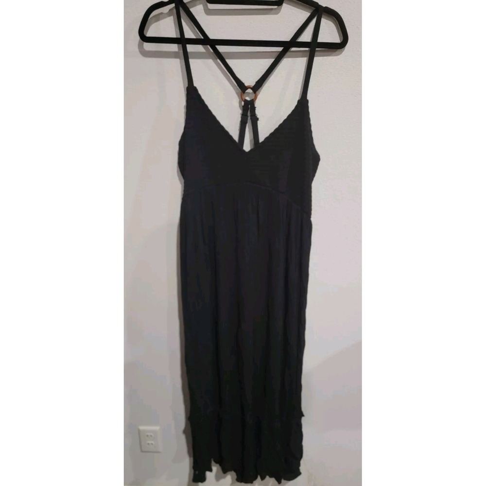 Almost Famous Womens 1X Black Maxi Dress Spaghetti Strap Crisscross Back Boho